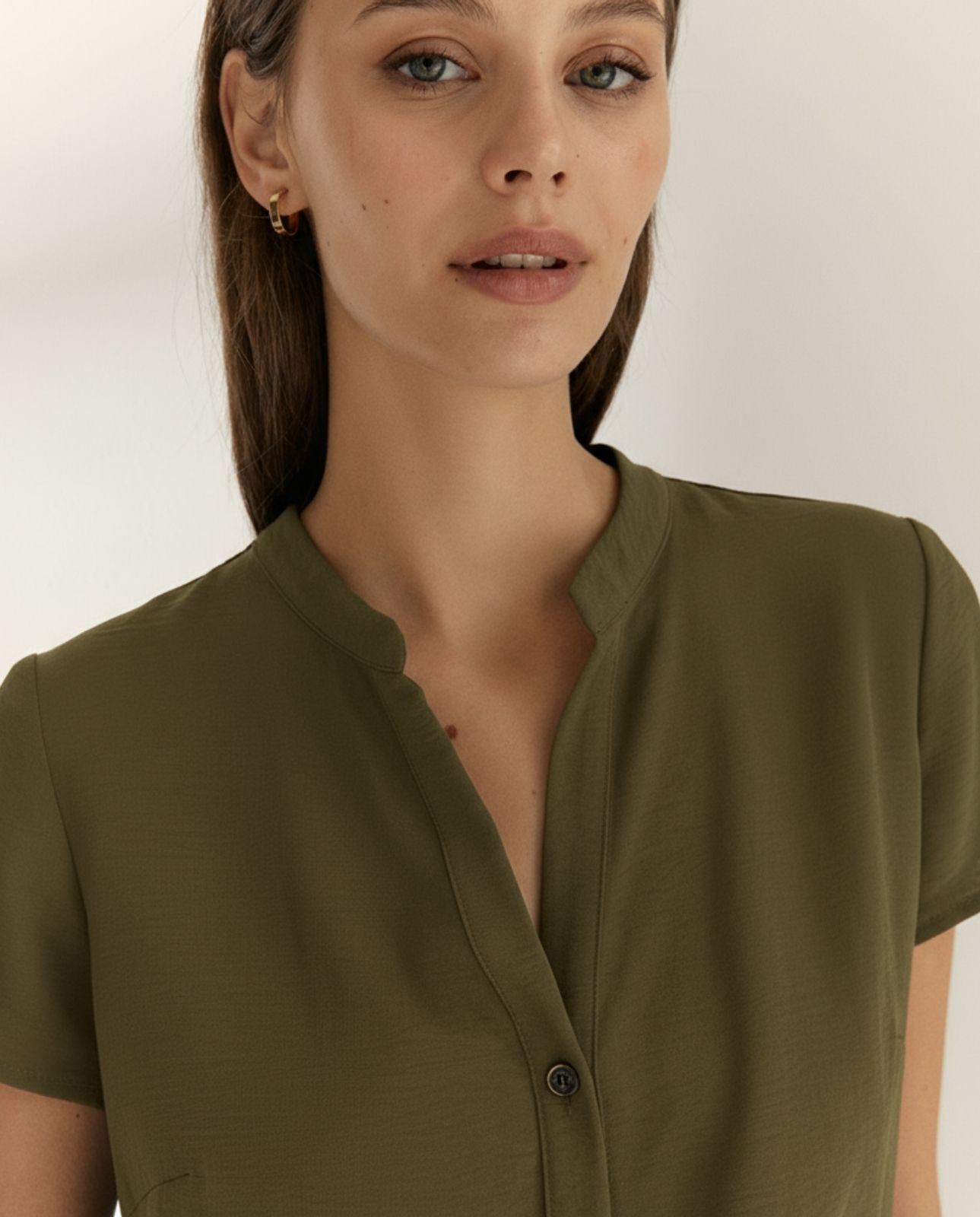 Camisa de mujer cuello mao manga corta - Paz Torras - Kaki Kaki-4