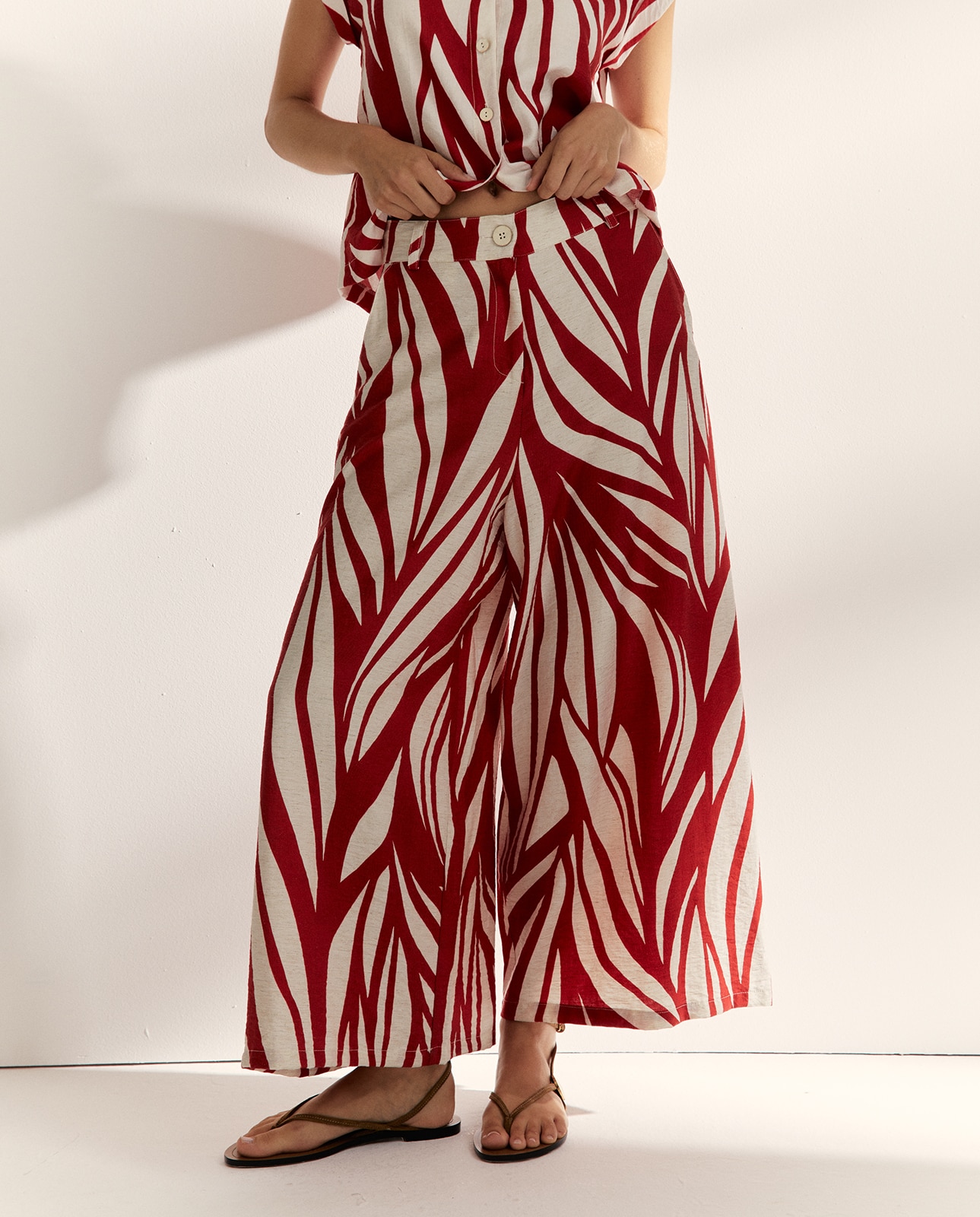 Pantalones anchos de mujer estampado grande - Paz Torras - Rojo / Blanco Rojo / Blanco-2