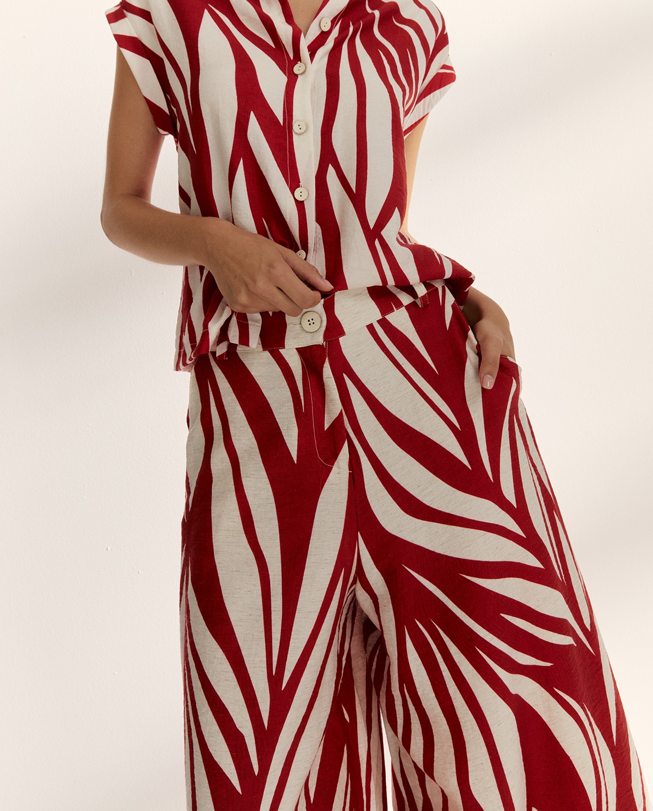 Pantalones anchos de mujer estampado grande - Paz Torras - Rojo / Blanco Rojo / Blanco-4