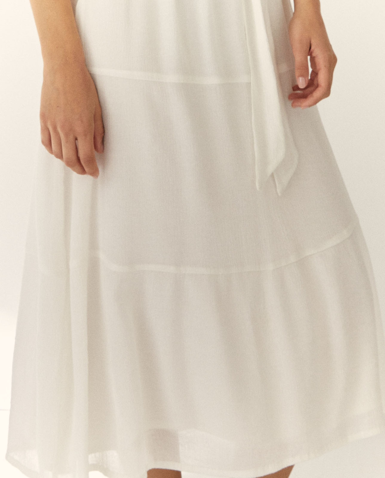 Vestido midi forrado manga francesa cuello mao - Paz Torras - Crudo Crudo-5