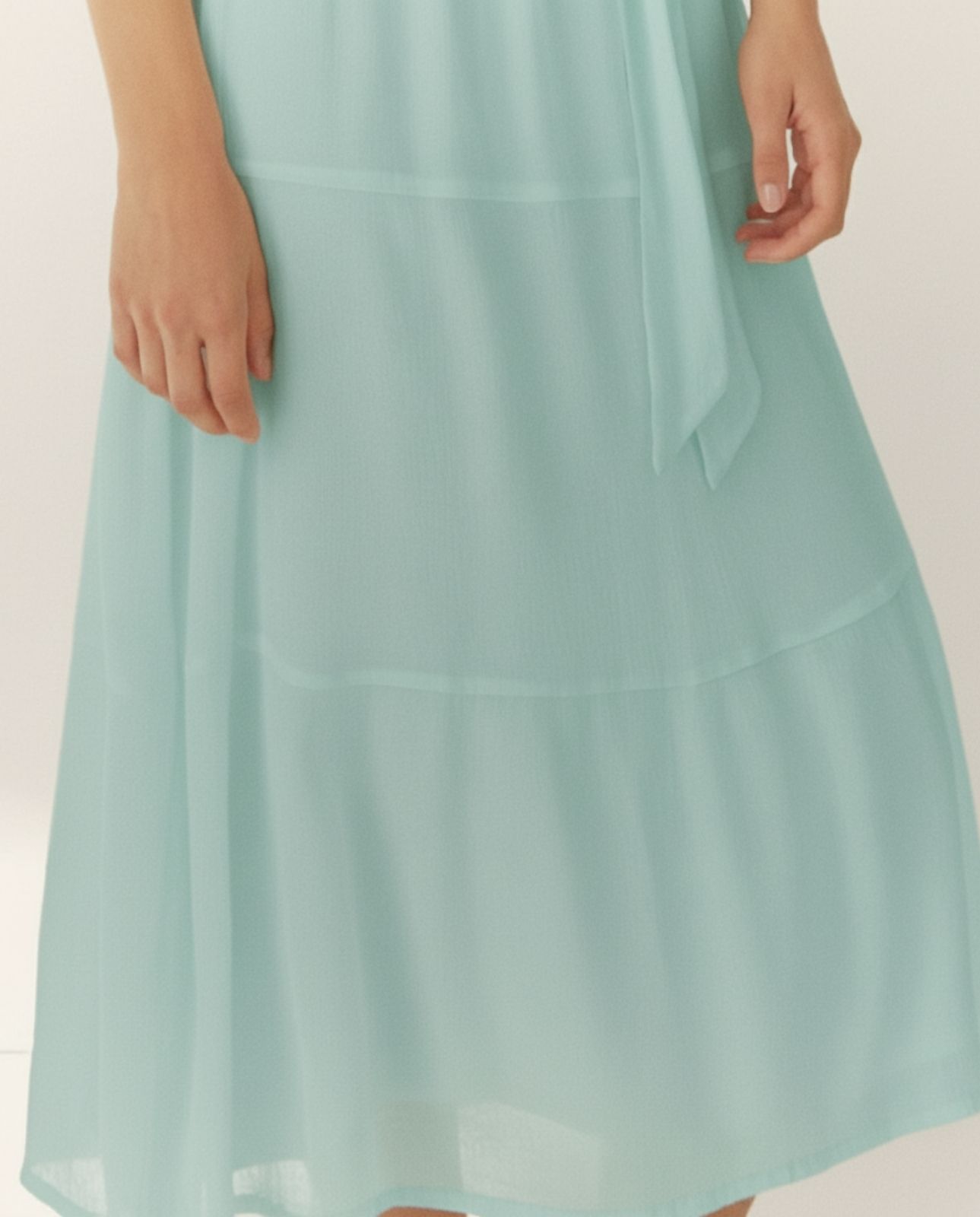 Vestido midi forrado manga francesa cuello mao - Paz Torras - Turquesa Turquesa-5