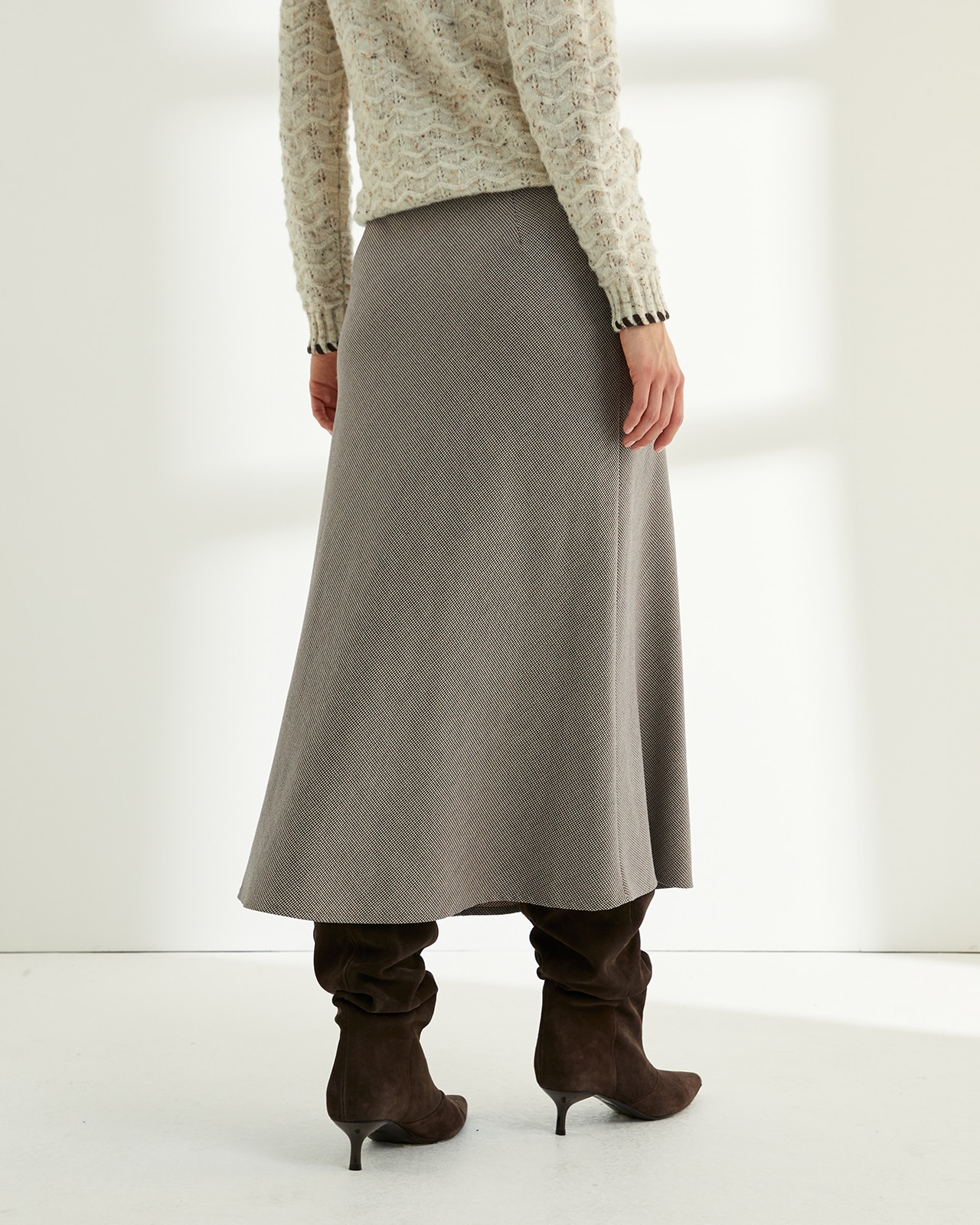 Falda midi lisa cintura elástica - Paz Torras - Marrón Marrón-3
