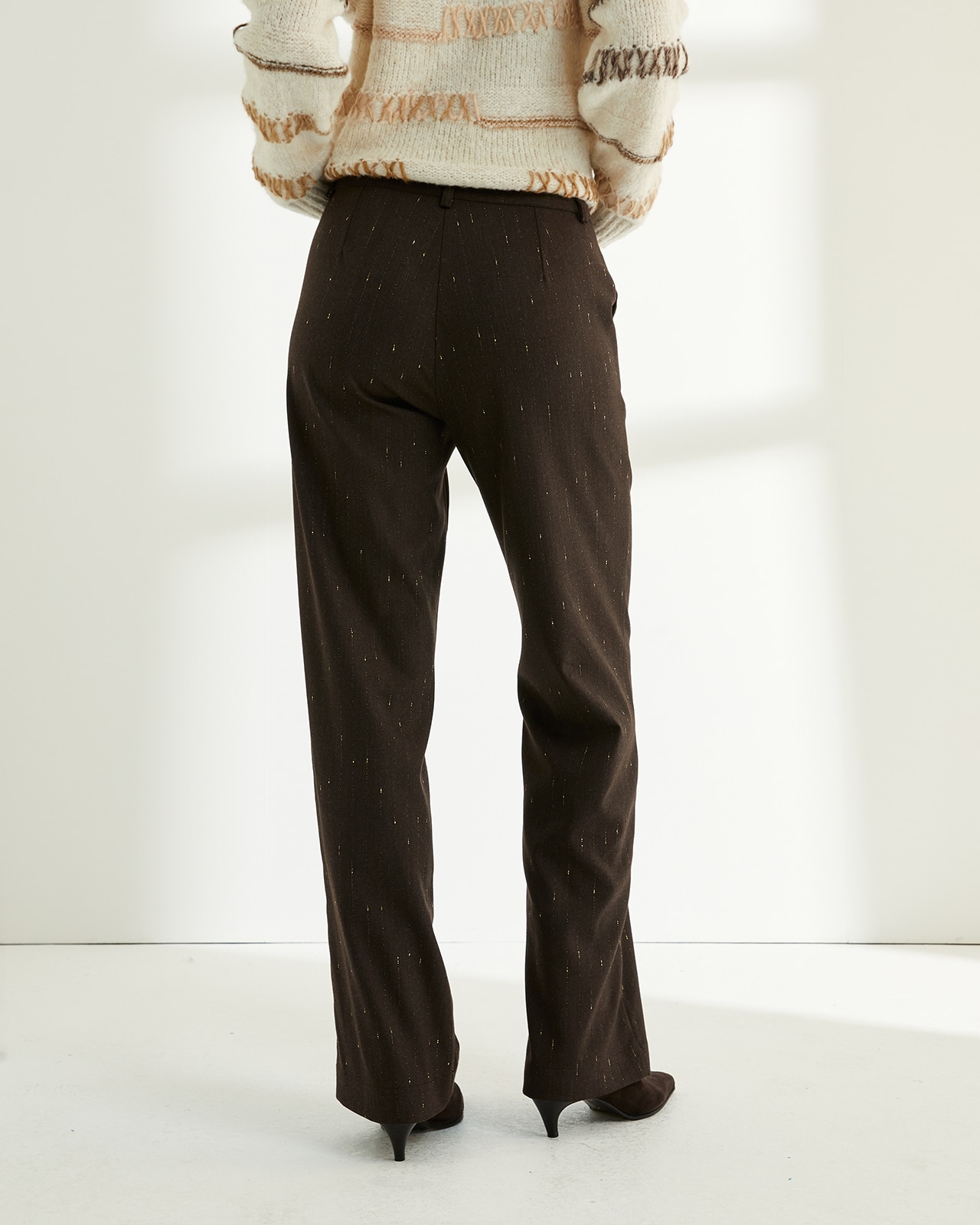 Pantalón recto de mujer tejido fantasía - Paz Torras - Marrón oscuro Marrón oscuro-3