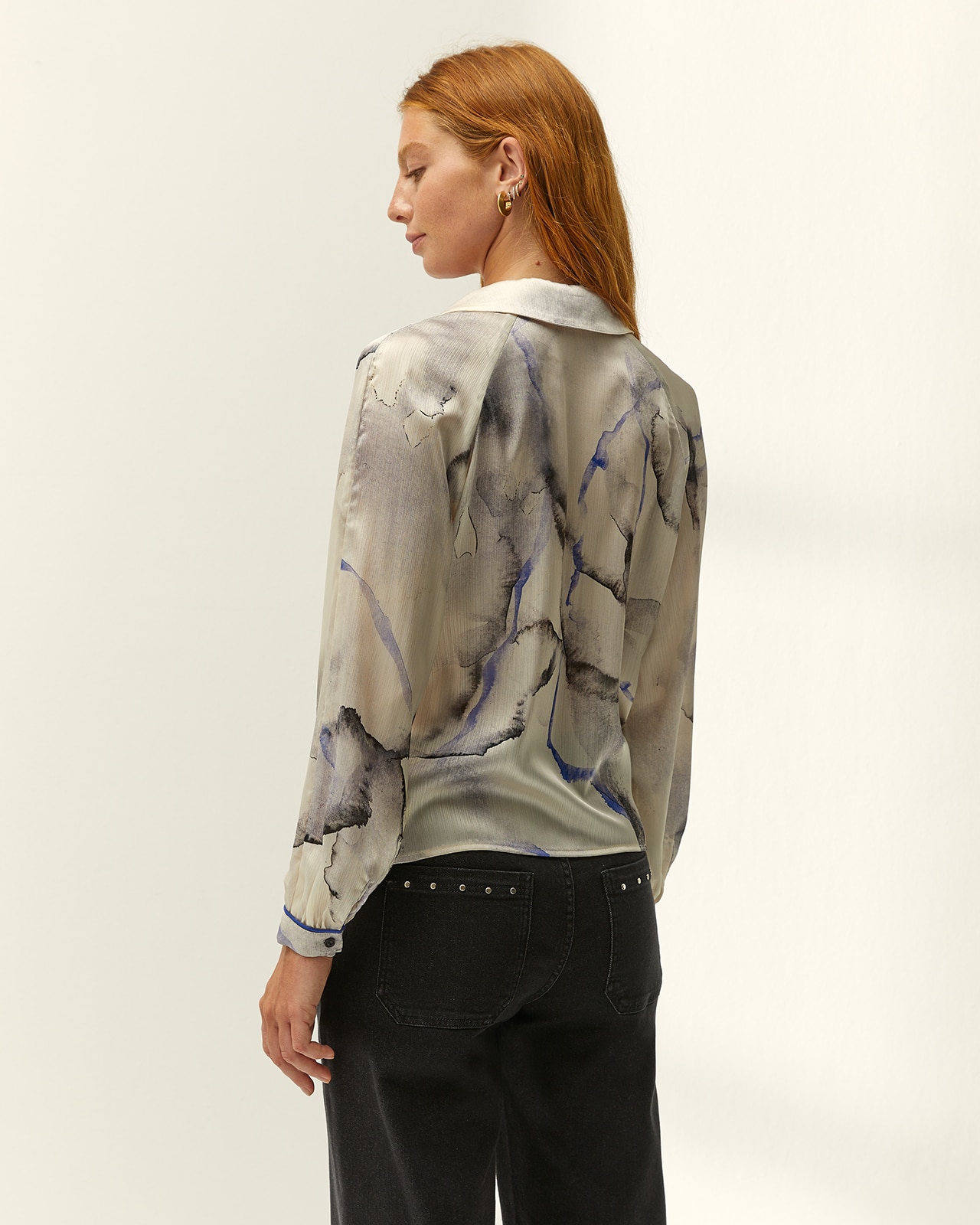 Camisa de mujer estampada escote en pico - Paz Torras - Azul Azul-3