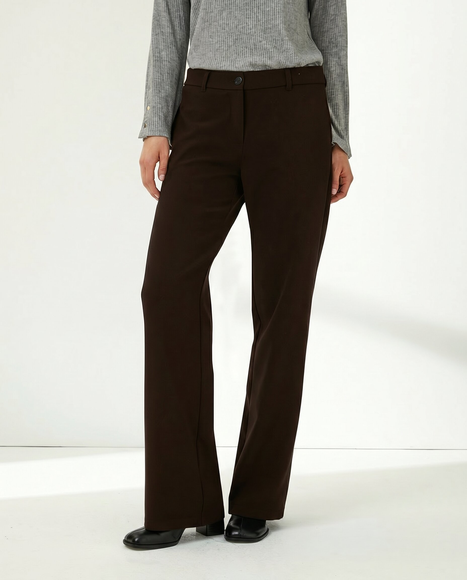 Pantalón recto de mujer corte básico - Paz Torras - Marrón oscuro Marrón oscuro-2