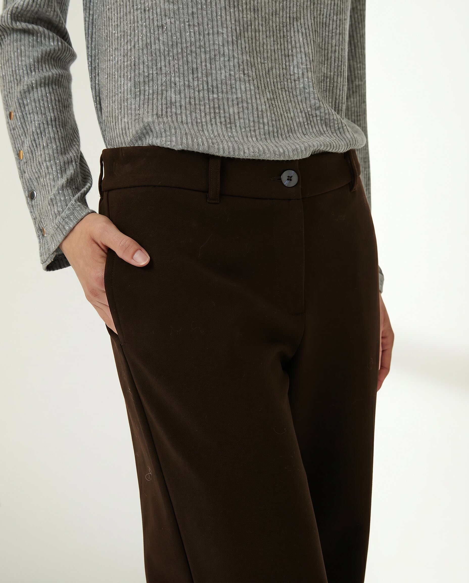 Pantalón recto de mujer corte básico - Paz Torras - Marrón oscuro Marrón oscuro-4