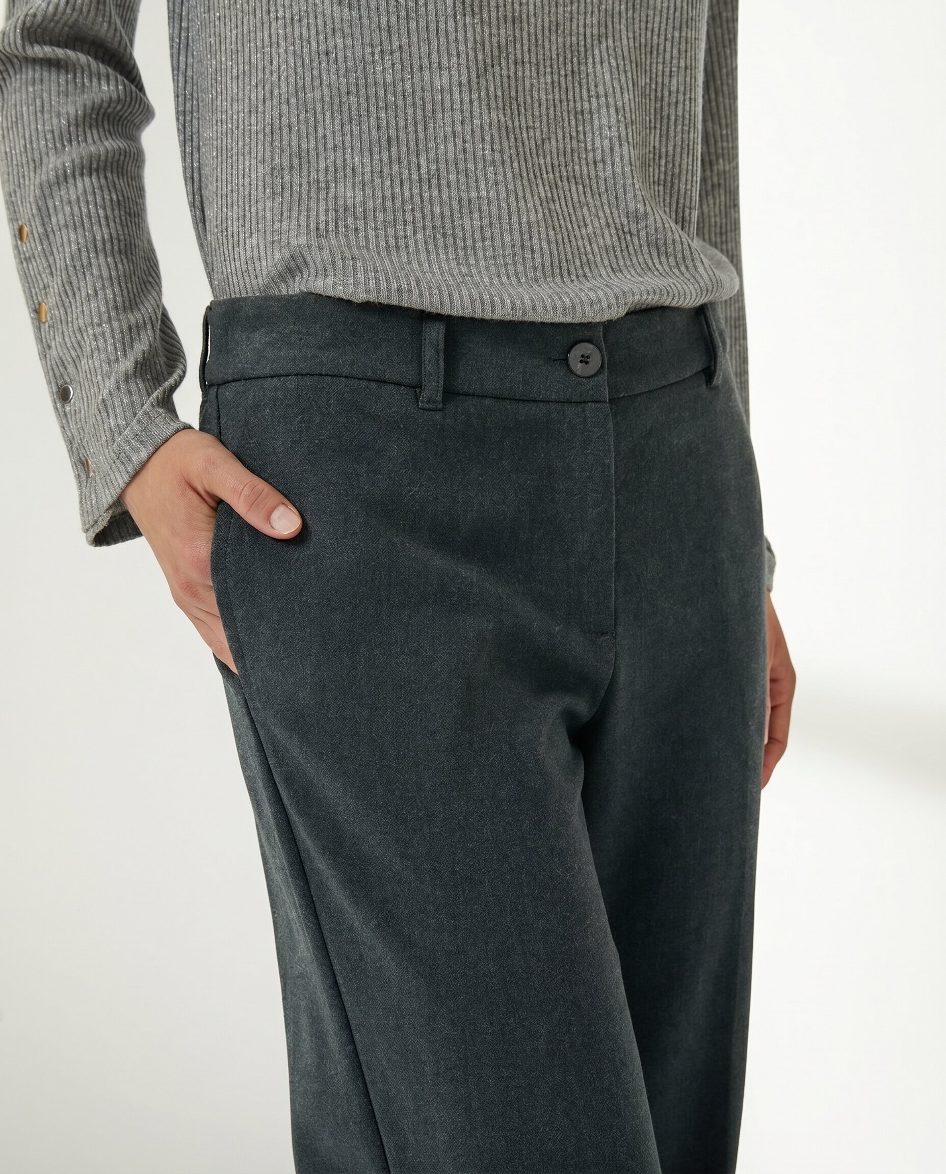 Pantalón recto de mujer corte básico - Paz Torras - Gris Gris-4