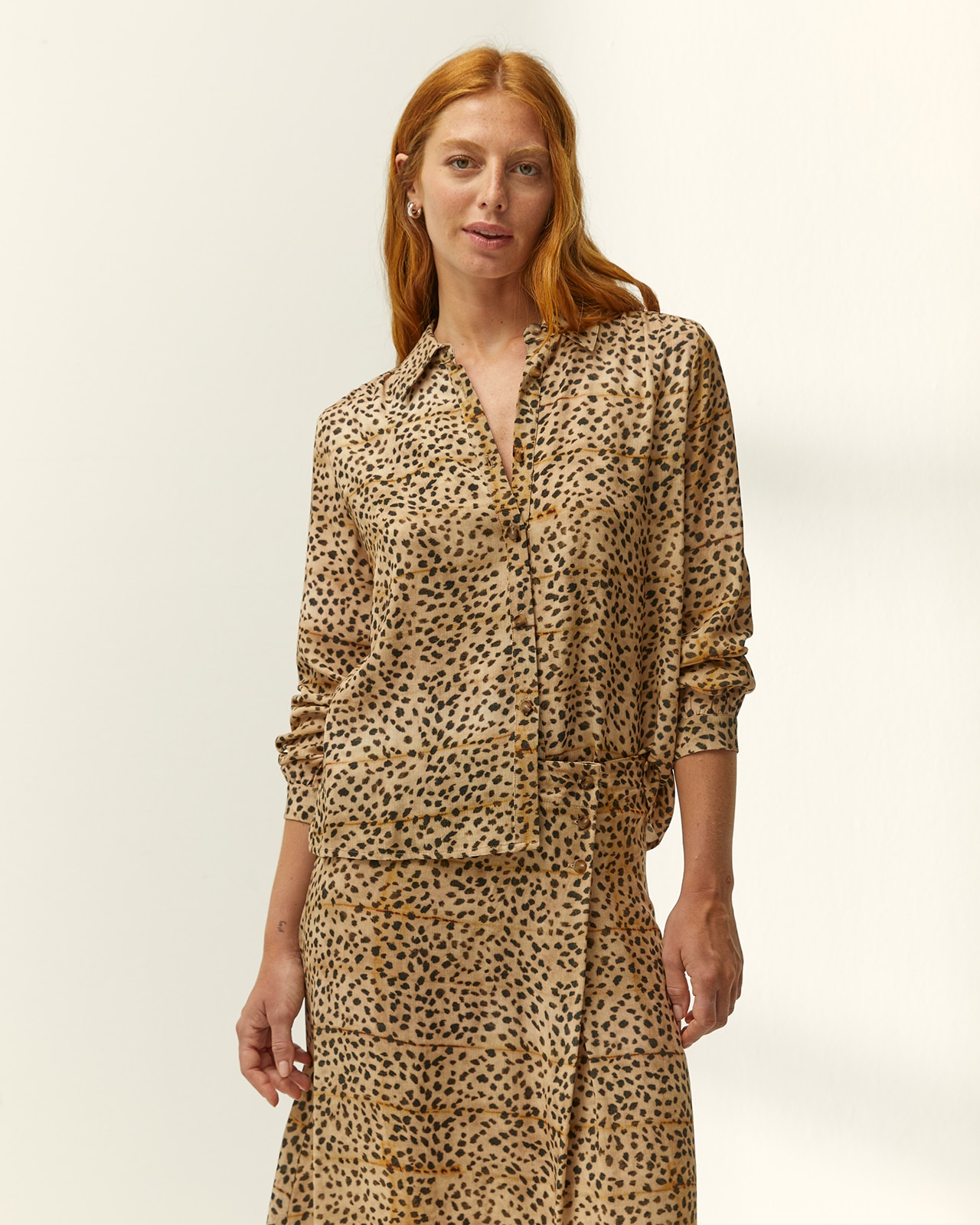Camisa de mujer estampada animal print - Paz Torras - Marrón Marrón-2