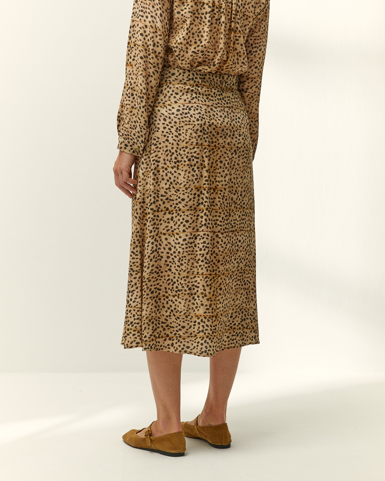 Falda midi estampada animal print cintura elástica - Paz Torras - Marrón Marrón-3