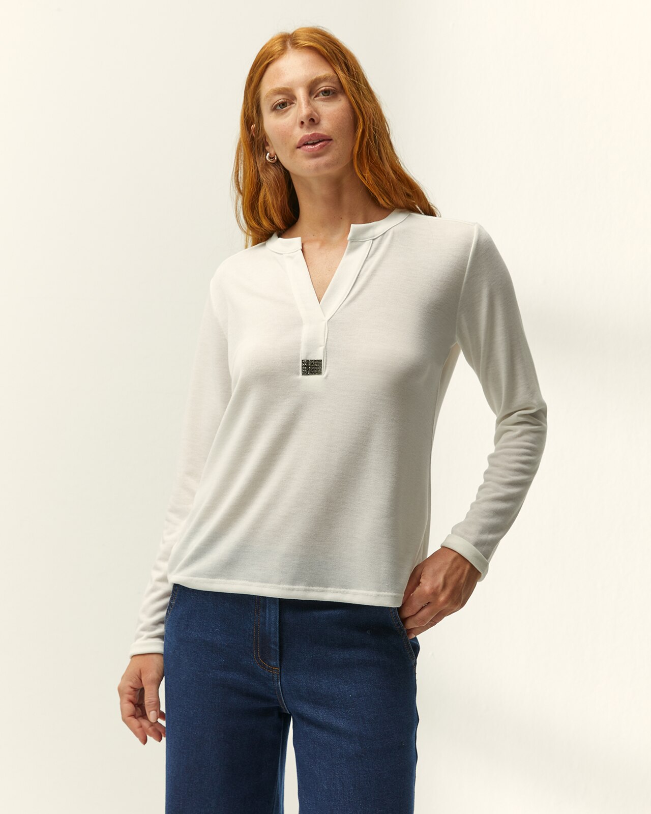 Camiseta de mujer cuello redondo manga larga - Paz Torras - Crudo Crudo-2