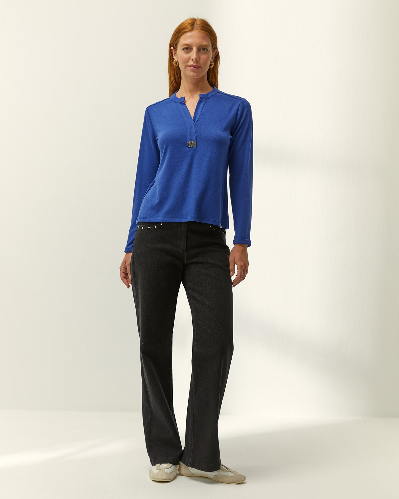 Camiseta de mujer cuello redondo manga larga - Paz Torras - Azul Azul-1