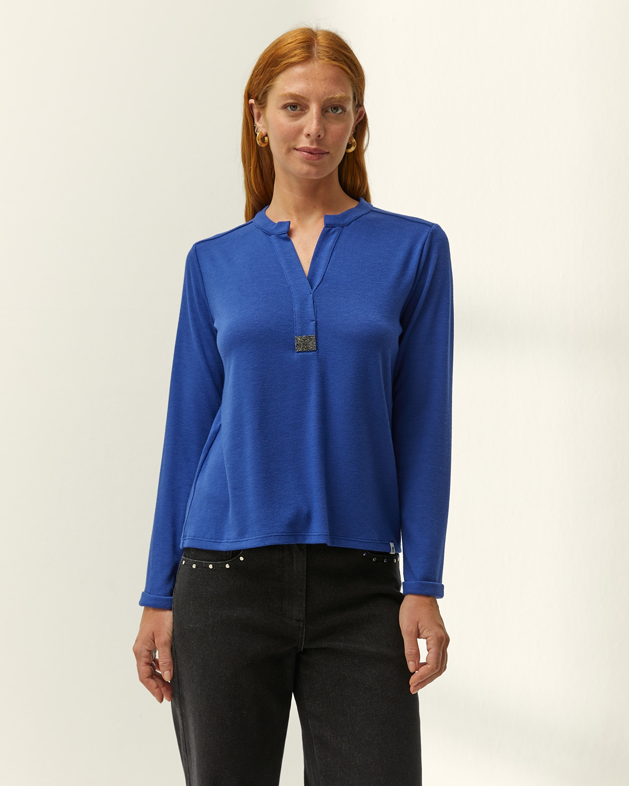 Camiseta de mujer cuello redondo manga larga - Paz Torras - Azul Azul-2