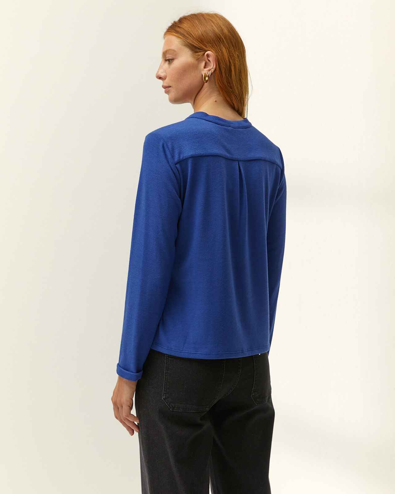 Camiseta de mujer cuello redondo manga larga - Paz Torras - Azul Azul-3