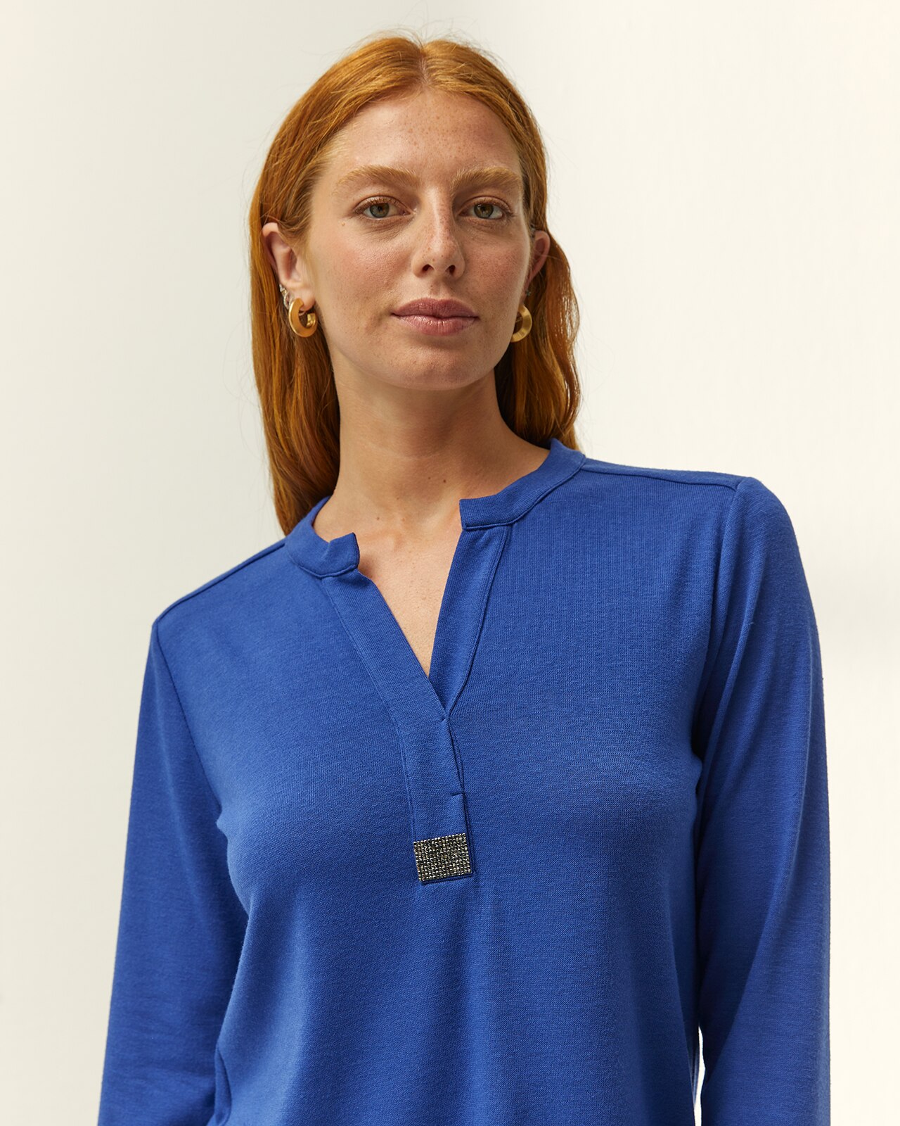 Camiseta de mujer cuello redondo manga larga - Paz Torras - Azul Azul-4