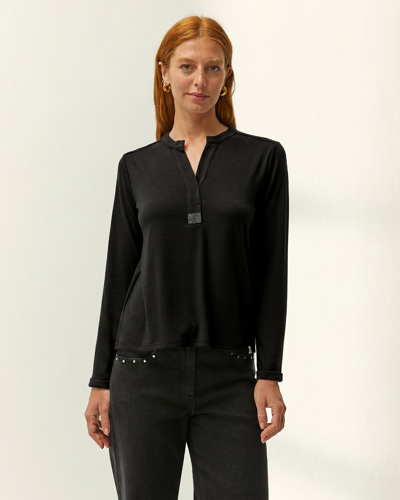 Camiseta de mujer cuello redondo manga larga - Paz Torras - Negro Negro-2
