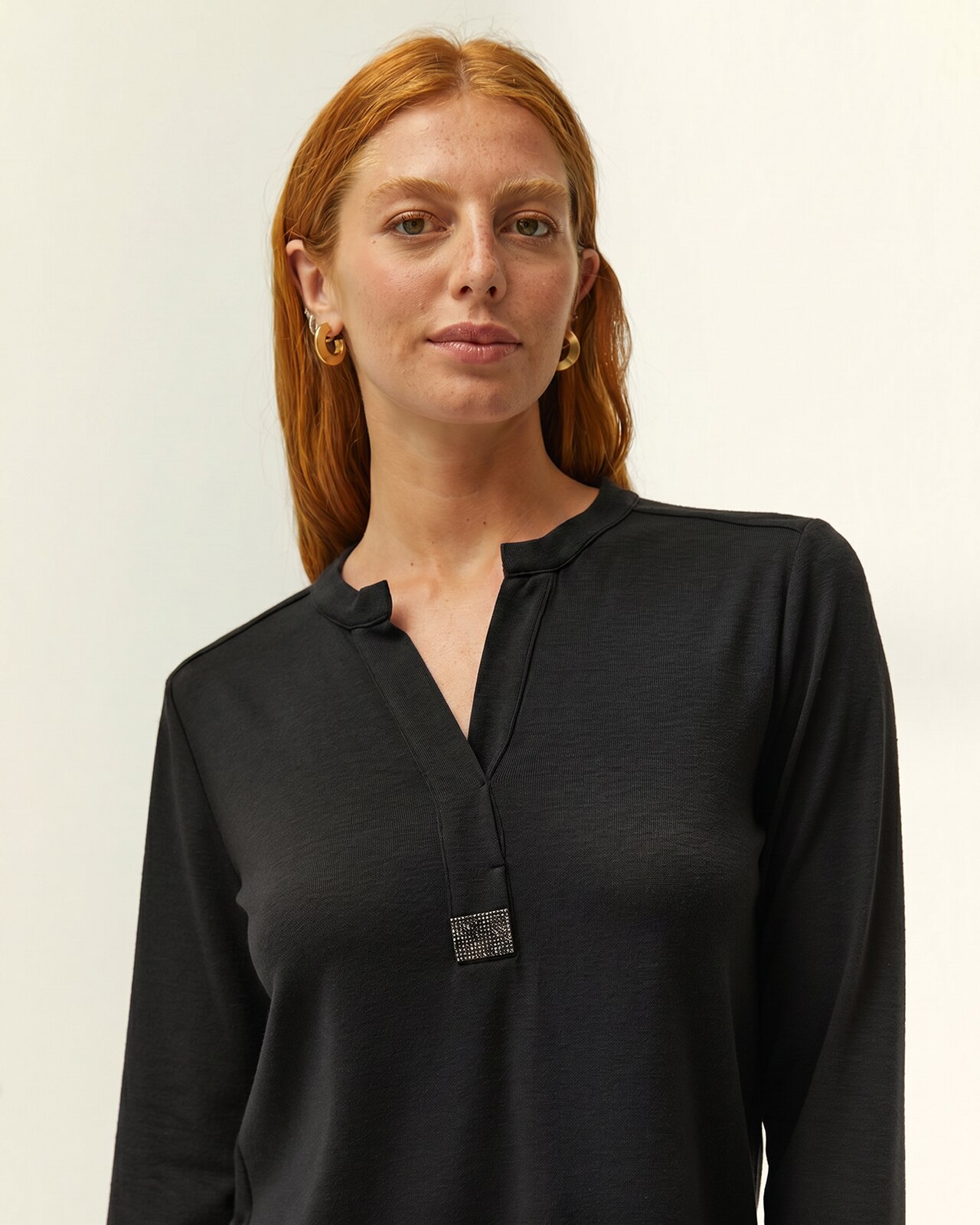 Camiseta de mujer cuello redondo manga larga - Paz Torras - Negro Negro-4
