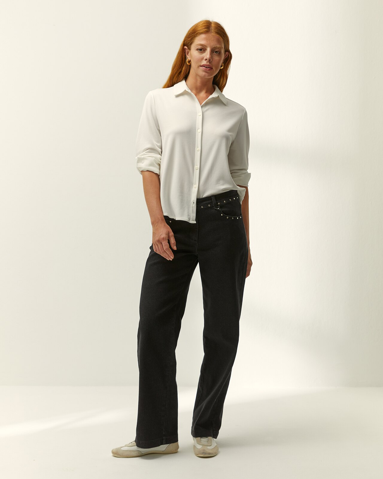 Camisa de mujer básica punto liso - Paz Torras - Crudo Crudo-1