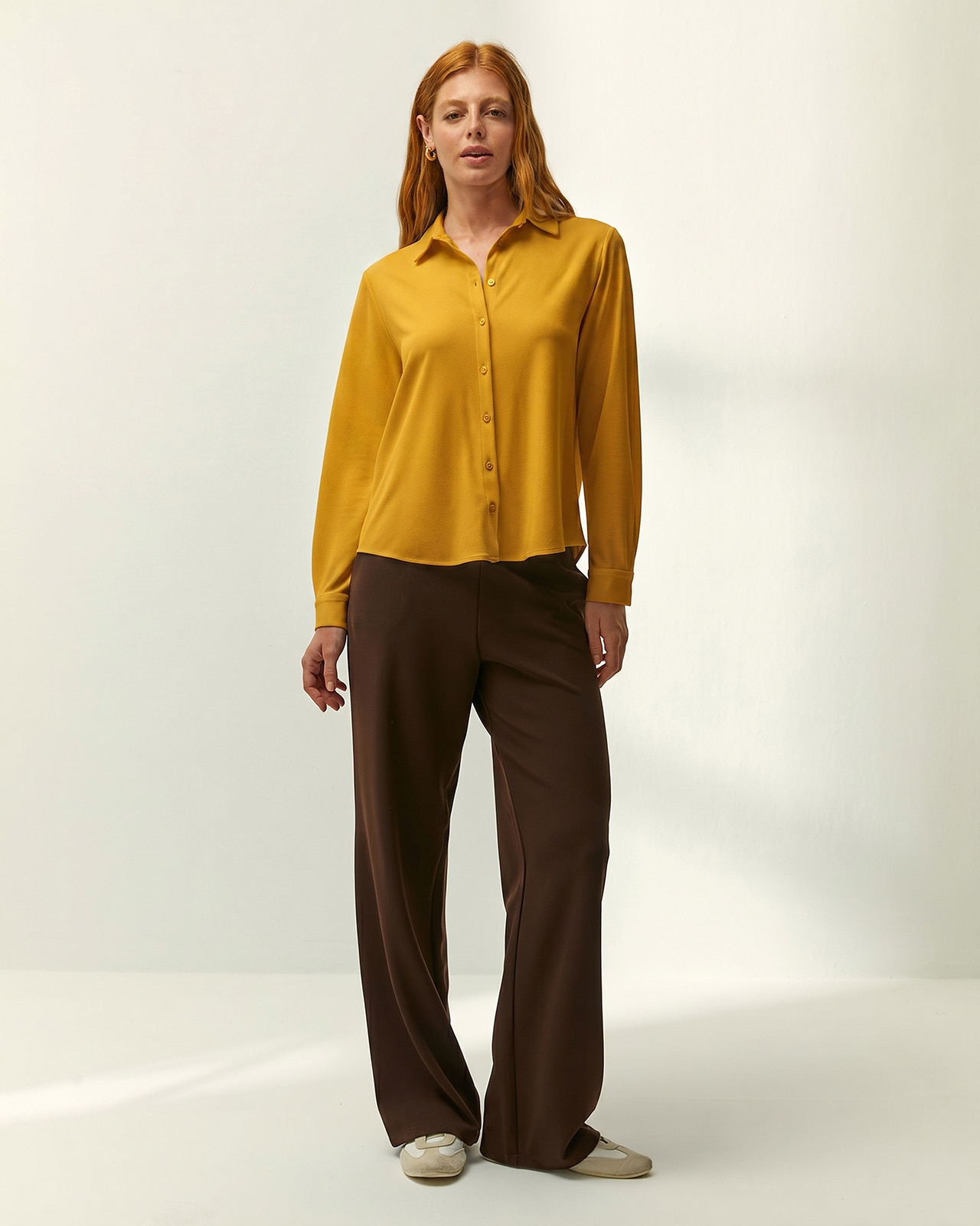 Camisa de mujer básica punto liso - Paz Torras - Mostaza Mostaza-1