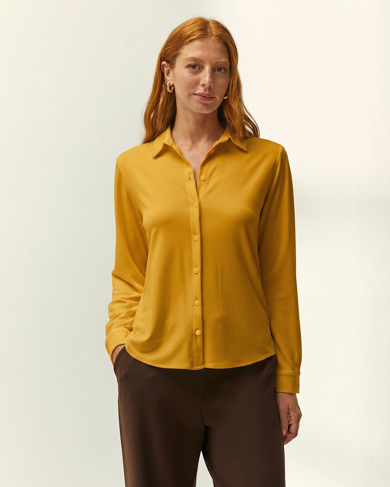 Camisa de mujer básica punto liso - Paz Torras - Mostaza Mostaza-2