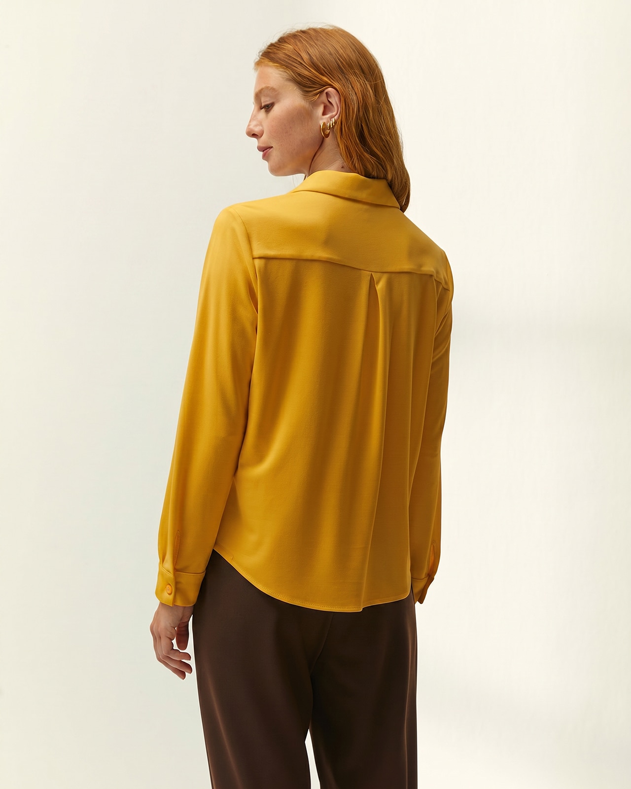 Camisa de mujer básica punto liso - Paz Torras - Mostaza Mostaza-3