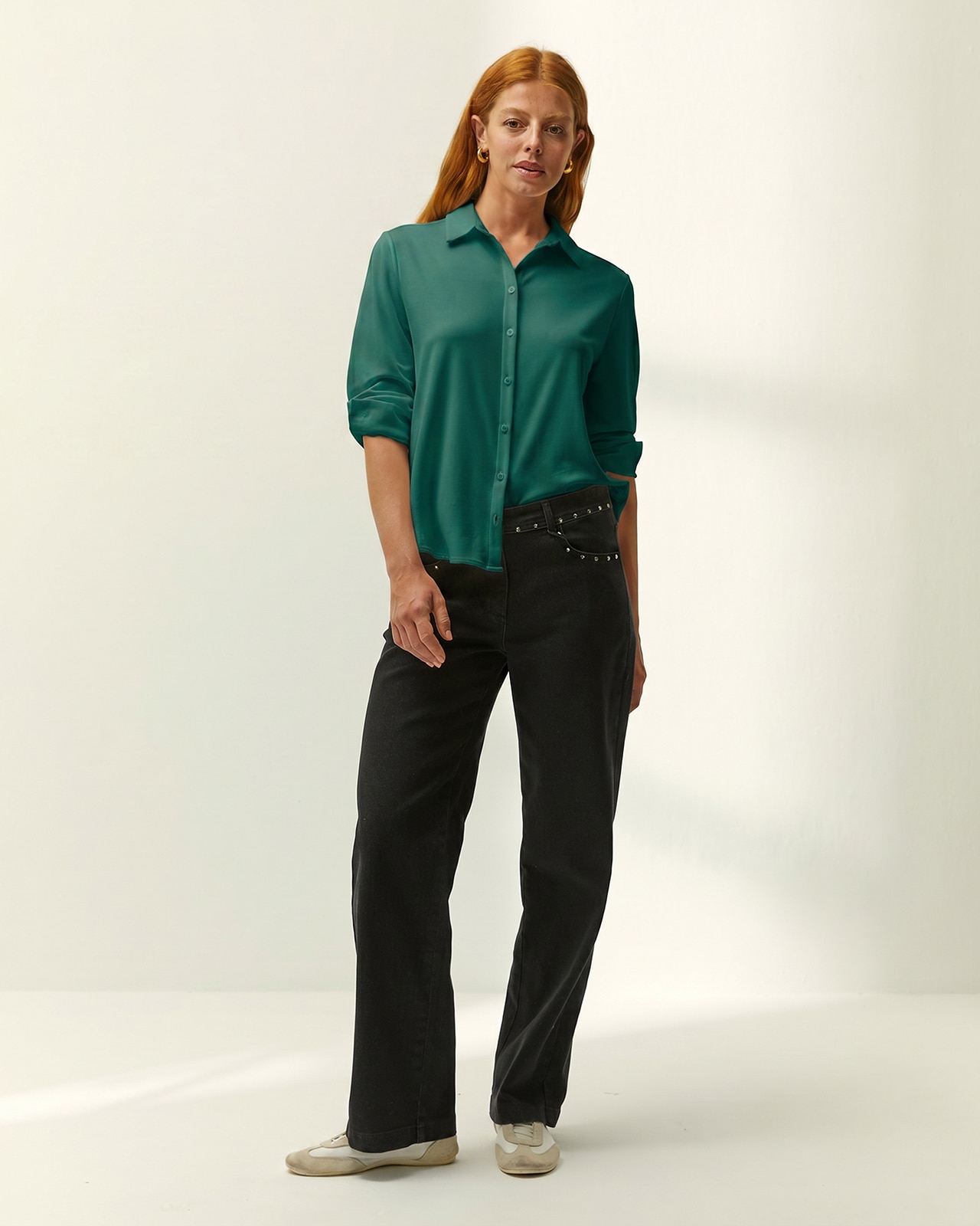 Imagen 0 de Camisa de mujer básica punto liso Verde