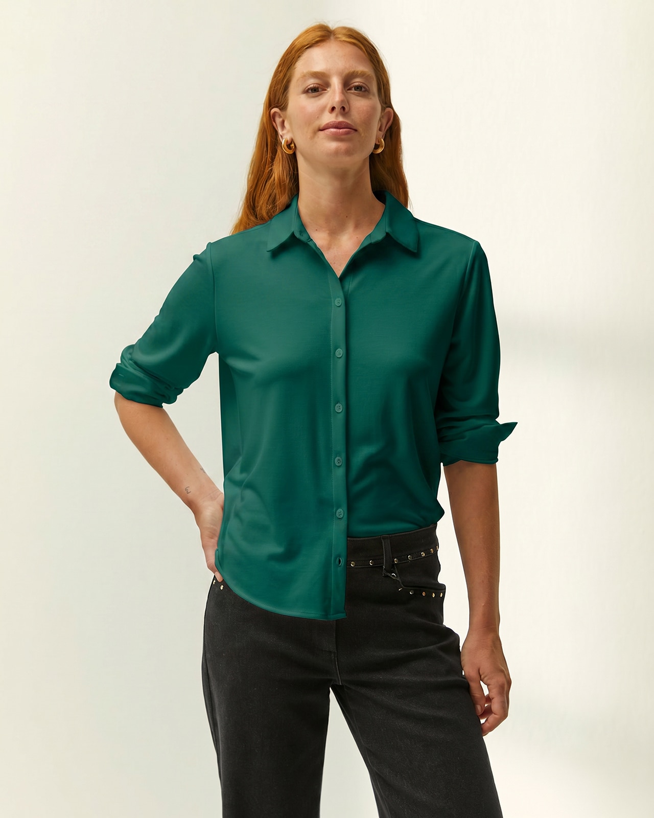 Camisa de mujer básica punto liso - Paz Torras - Verde Verde-2