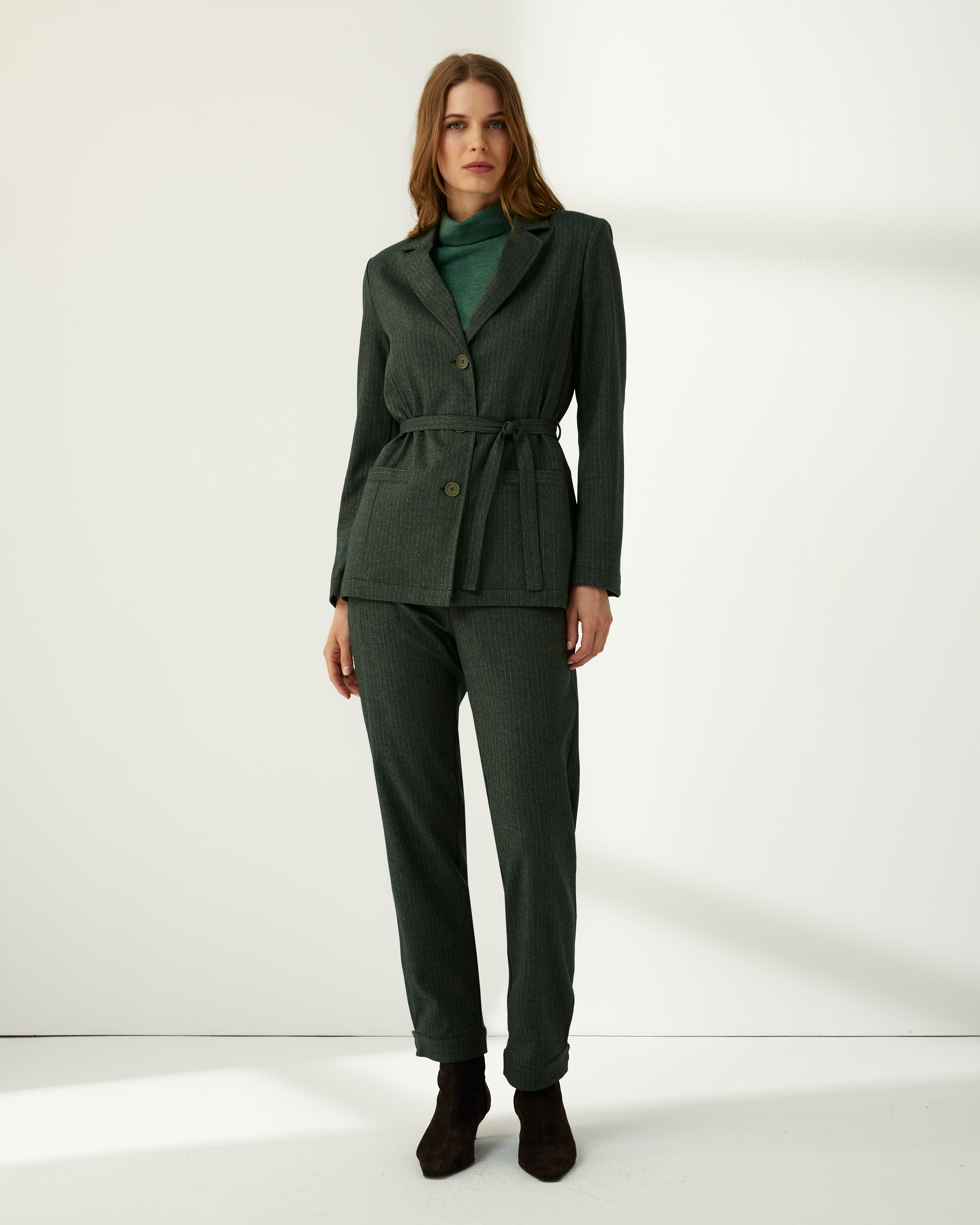 Blazer de mujer corte recto estampado rayas - Paz Torras - Verde Verde-1