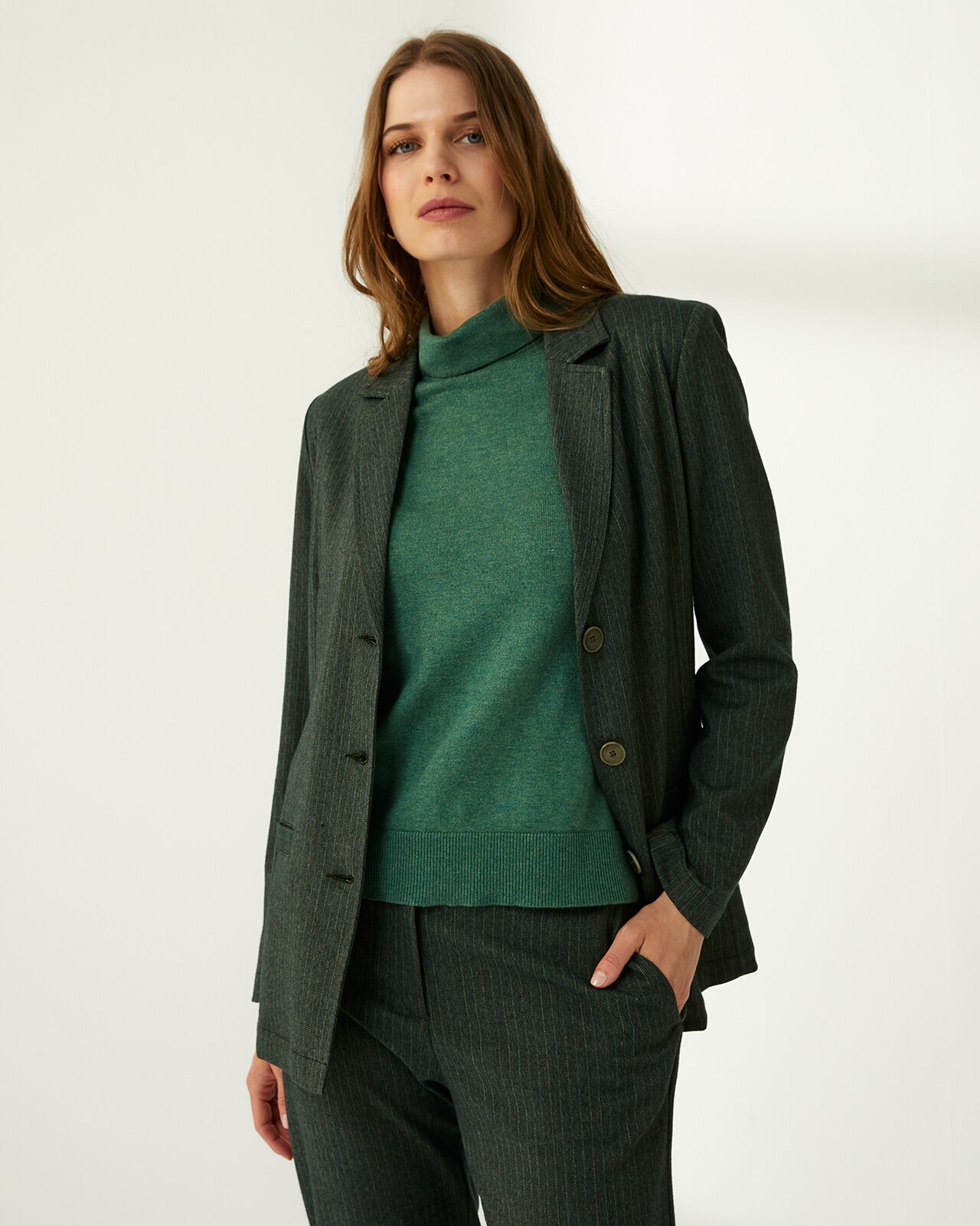 Blazer de mujer corte recto estampado rayas - Paz Torras - Verde Verde-2