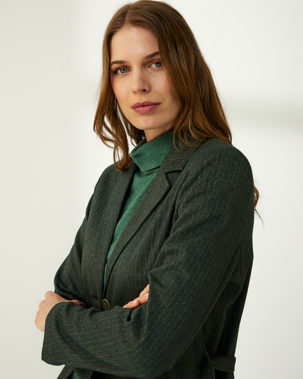 Blazer de mujer corte recto estampado rayas - Paz Torras - Verde Verde-4
