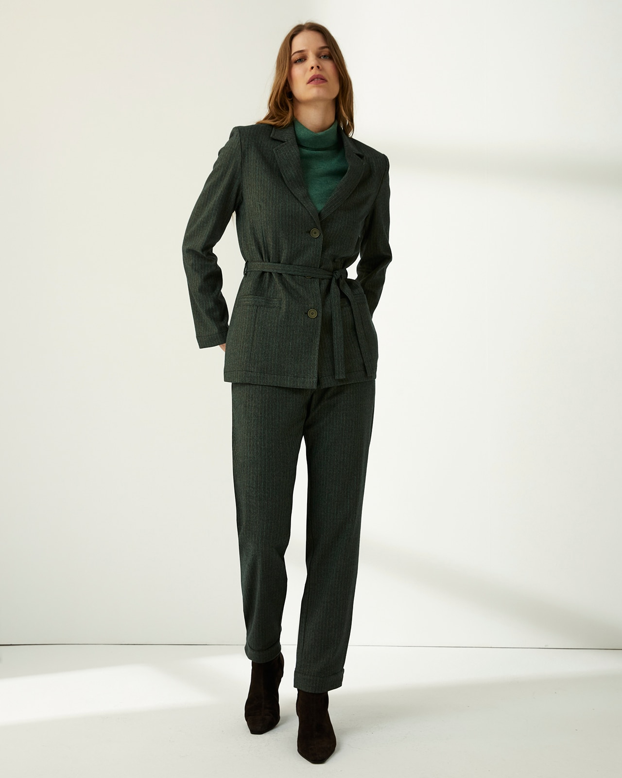 Pantalón tobillero de mujer raya diplomática cintura elástica - Paz Torras - Verde Verde-1