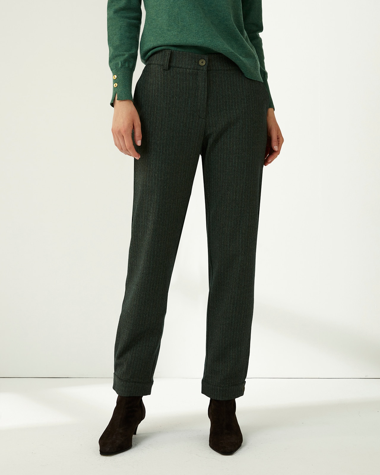 Pantalón tobillero de mujer raya diplomática cintura elástica - Paz Torras - Verde Verde-2