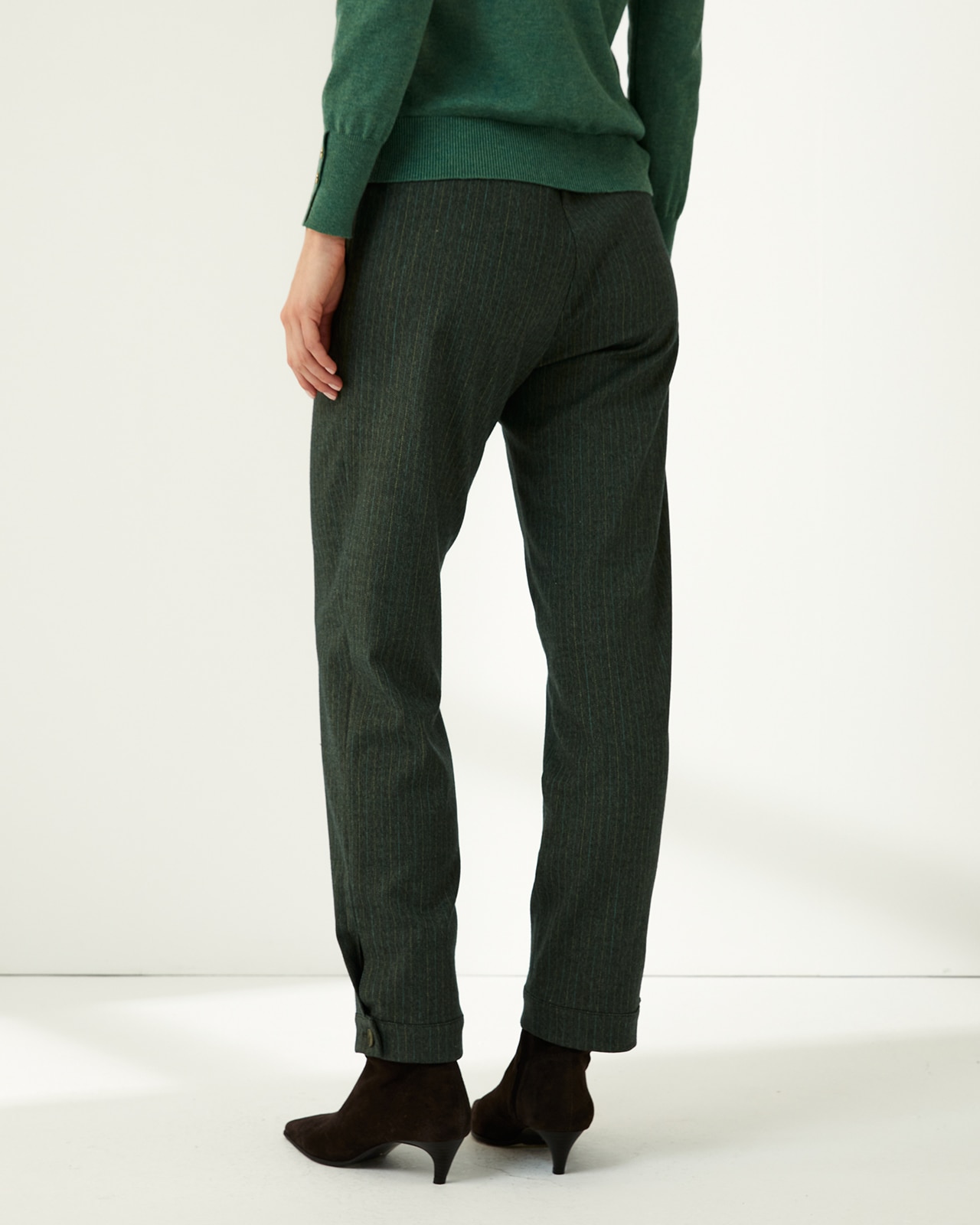 Pantalón tobillero de mujer raya diplomática cintura elástica - Paz Torras - Verde Verde-3