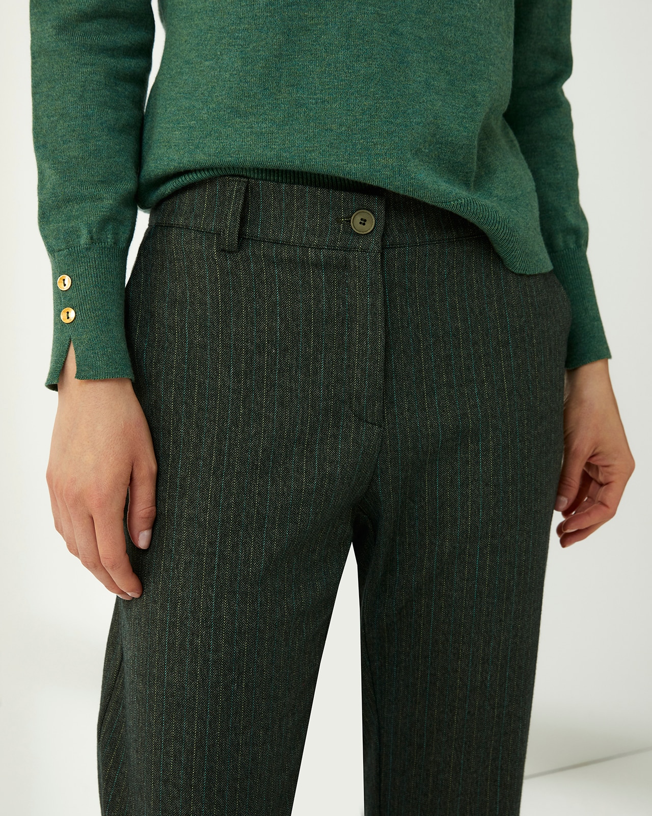 Pantalón tobillero de mujer raya diplomática cintura elástica - Paz Torras - Verde Verde-4