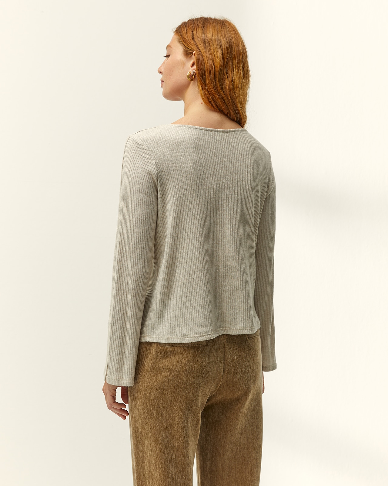 Camiseta de mujer escote barca manga larga - Paz Torras - Beige Beige-3