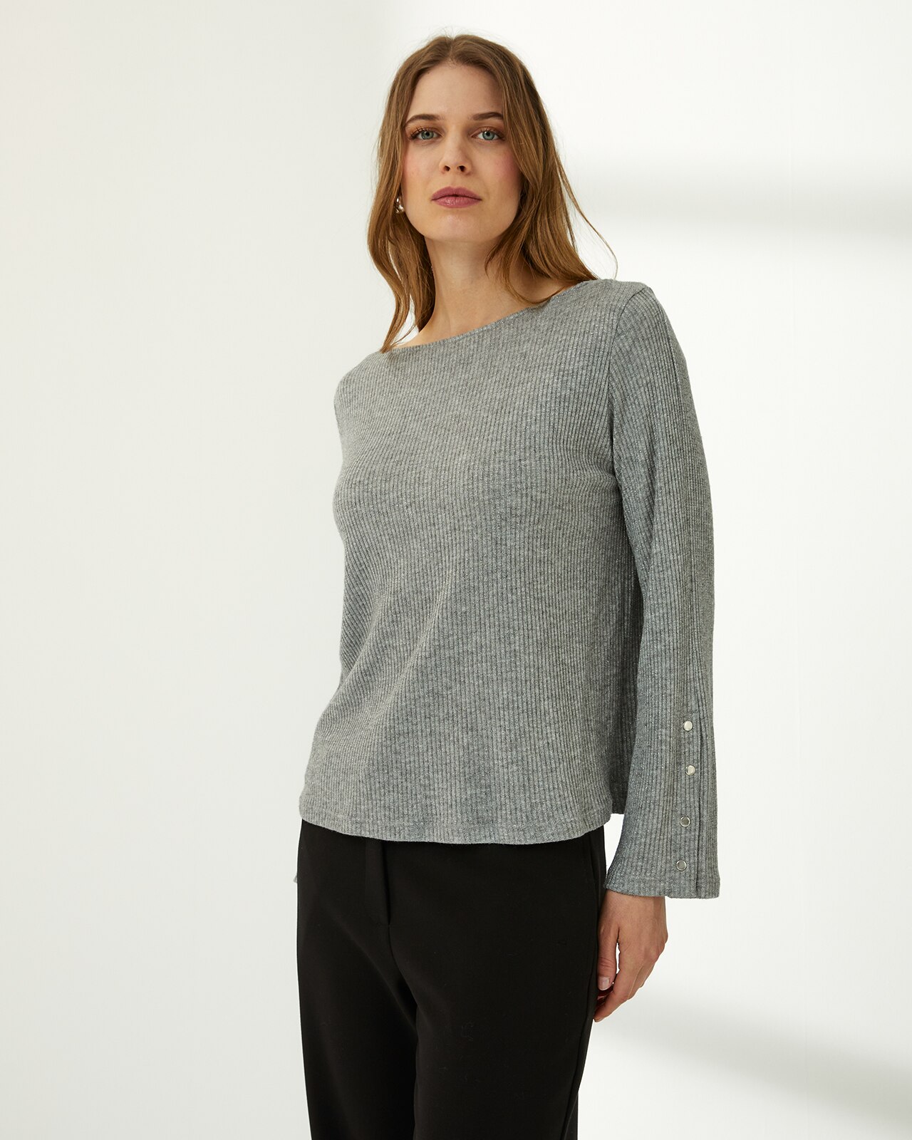 Camiseta de mujer escote barca manga larga - Paz Torras - Gris Gris-2
