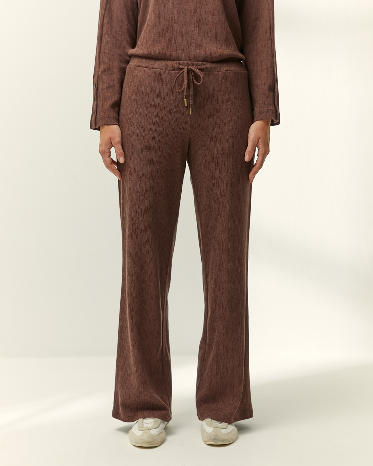 Pantalón recto de mujer punto con estructura cintura elástica - Paz Torras - Marrón Marrón-2
