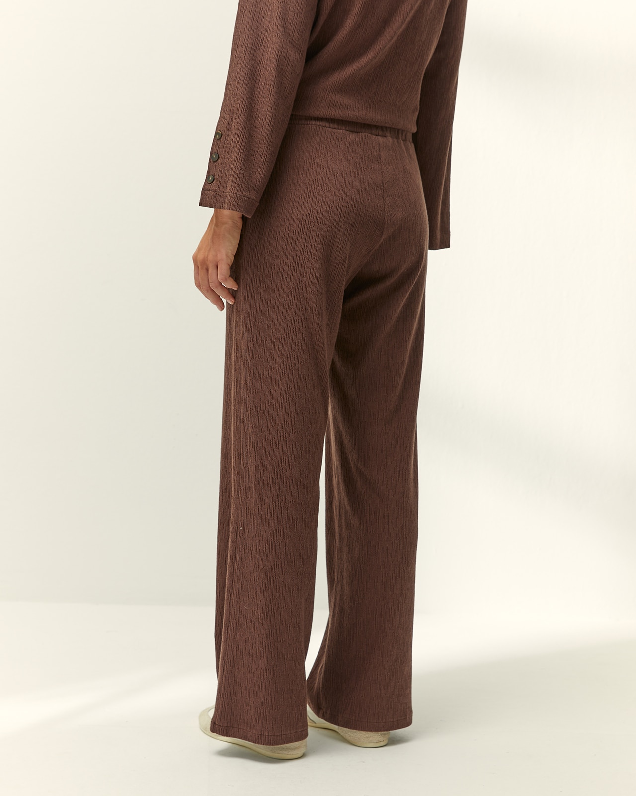 Pantalón recto de mujer punto con estructura cintura elástica - Paz Torras - Marrón Marrón-3
