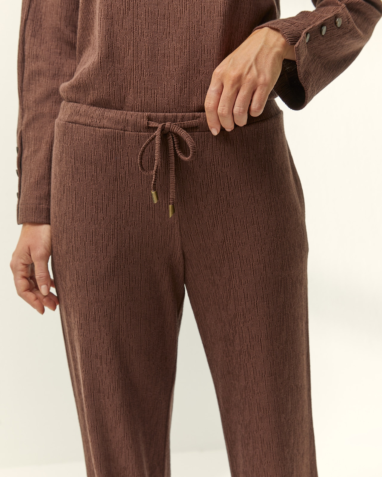 Pantalón recto de mujer punto con estructura cintura elástica - Paz Torras - Marrón Marrón-4