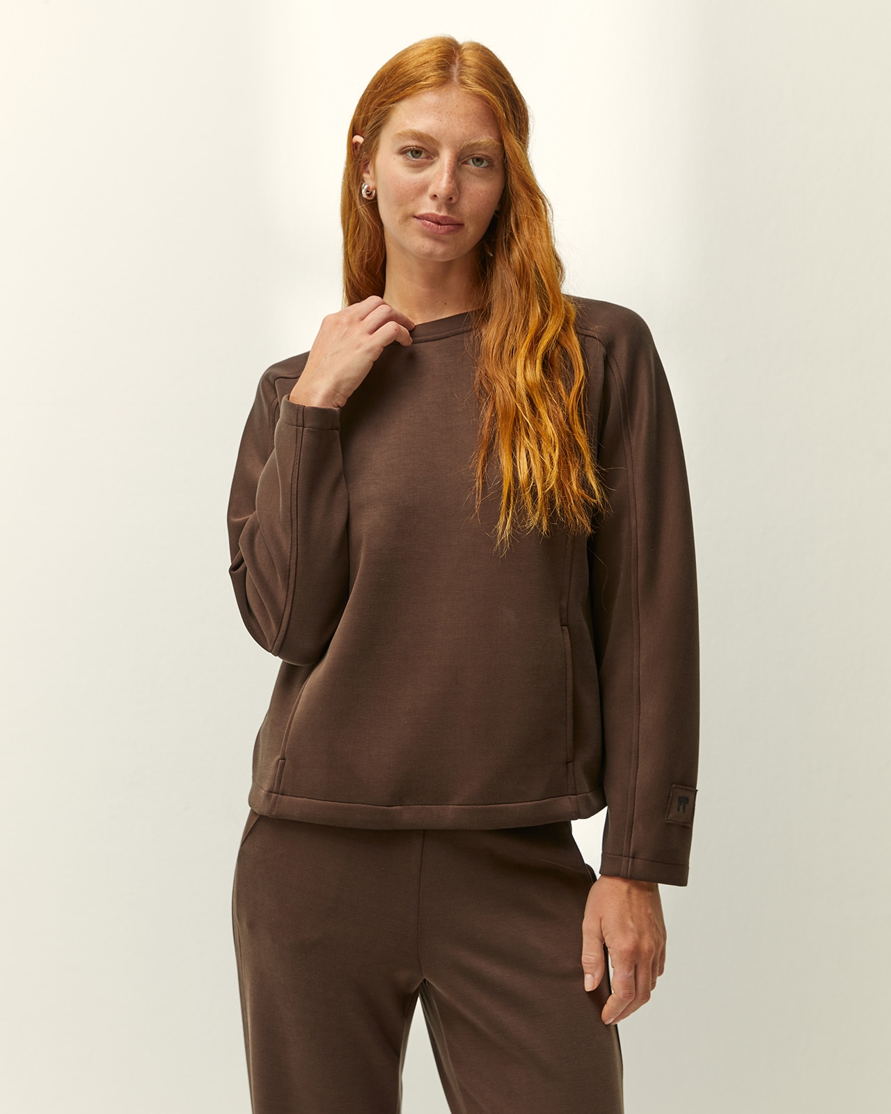 Sudadera de mujer cuello redondo y bolsillos - Paz Torras - Marrón oscuro Marrón oscuro-2
