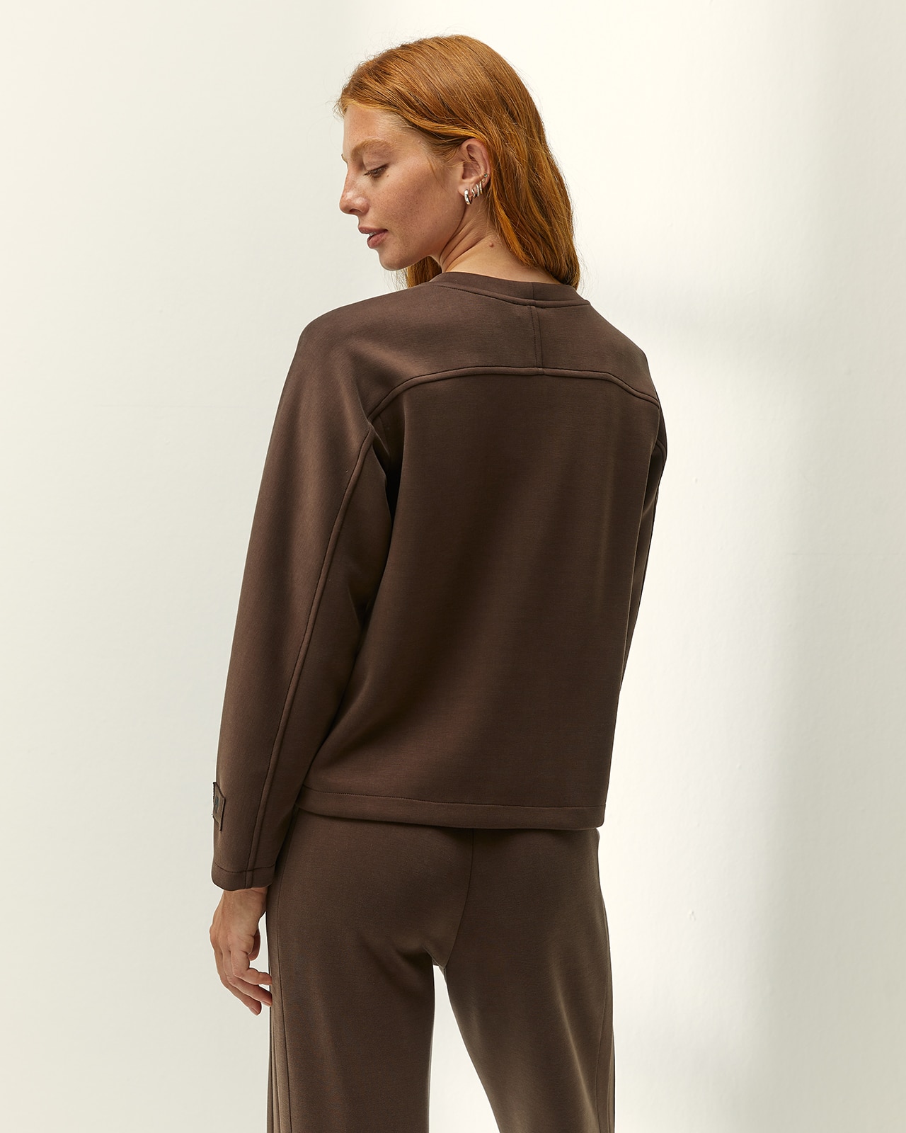 Sudadera de mujer cuello redondo y bolsillos - Paz Torras - Marrón oscuro Marrón oscuro-3