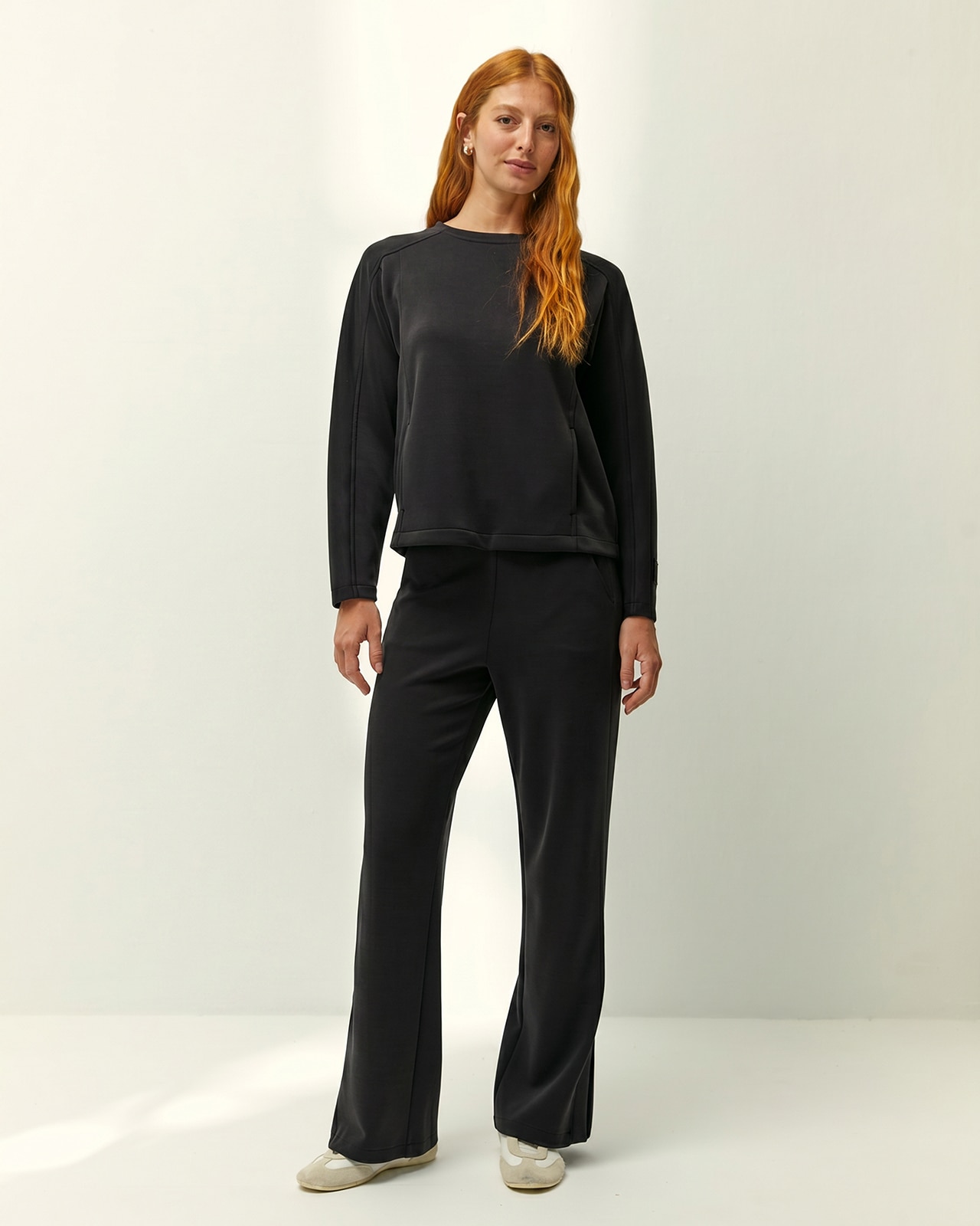 Pantalón recto de mujer punto liso cintura elástica - Paz Torras - Negro Negro-1