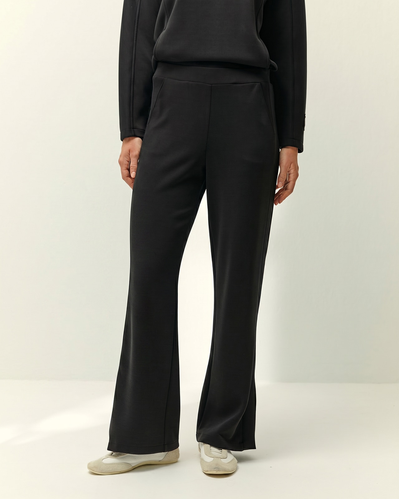 Pantalón recto de mujer punto liso cintura elástica - Paz Torras - Negro Negro-2