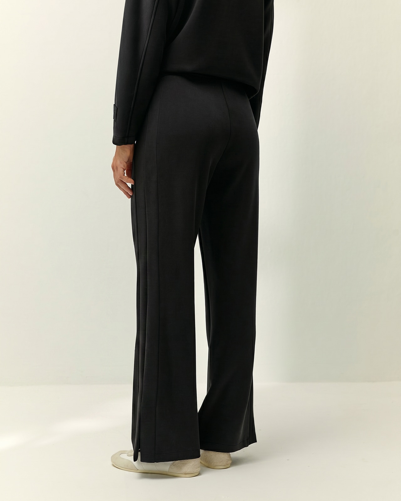 Pantalón recto de mujer punto liso cintura elástica - Paz Torras - Negro Negro-3