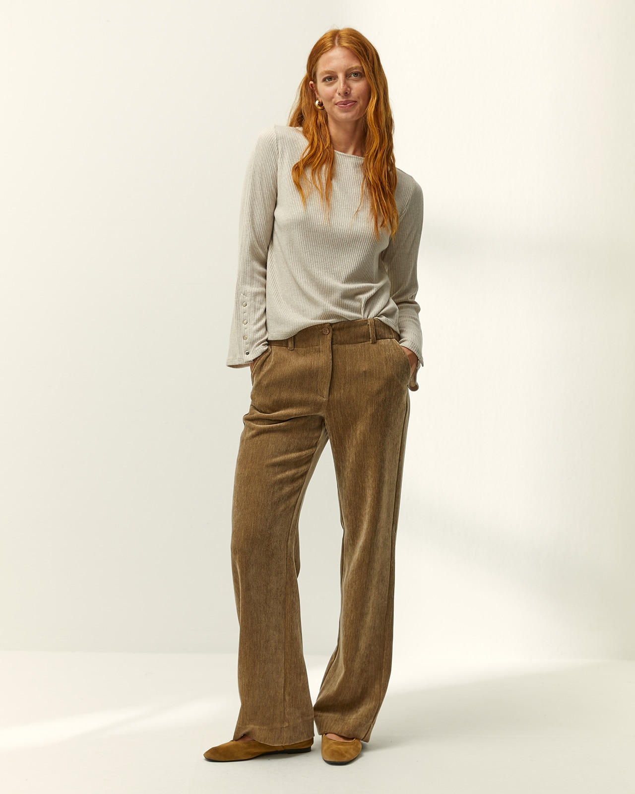 Pantalón recto de mujer efecto ante - Paz Torras - Beige Beige-1