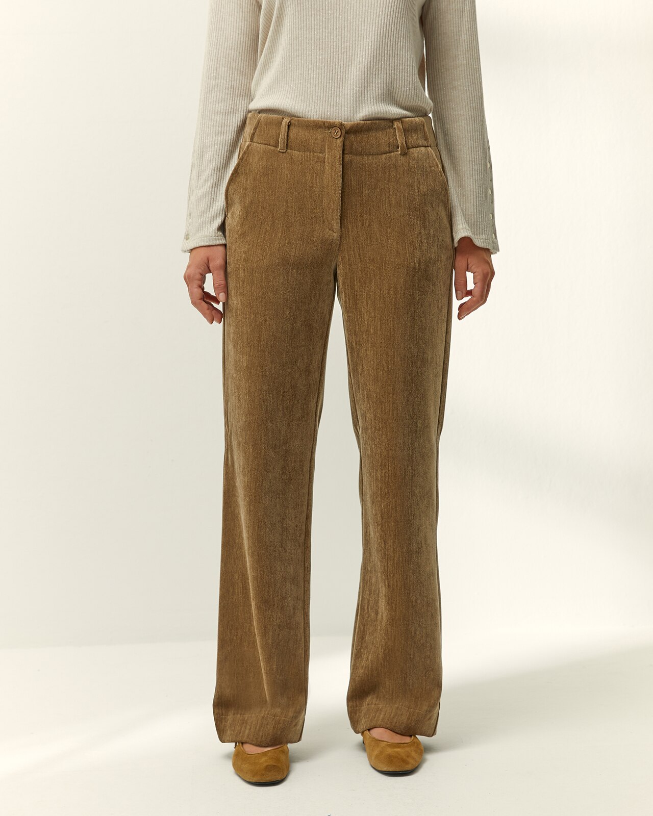 Pantalón recto de mujer efecto ante - Paz Torras - Beige Beige-2