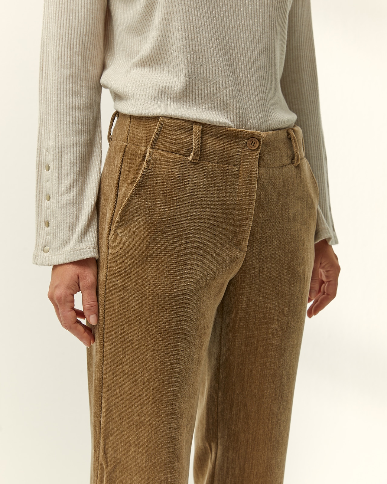 Pantalón recto de mujer efecto ante - Paz Torras - Beige Beige-4
