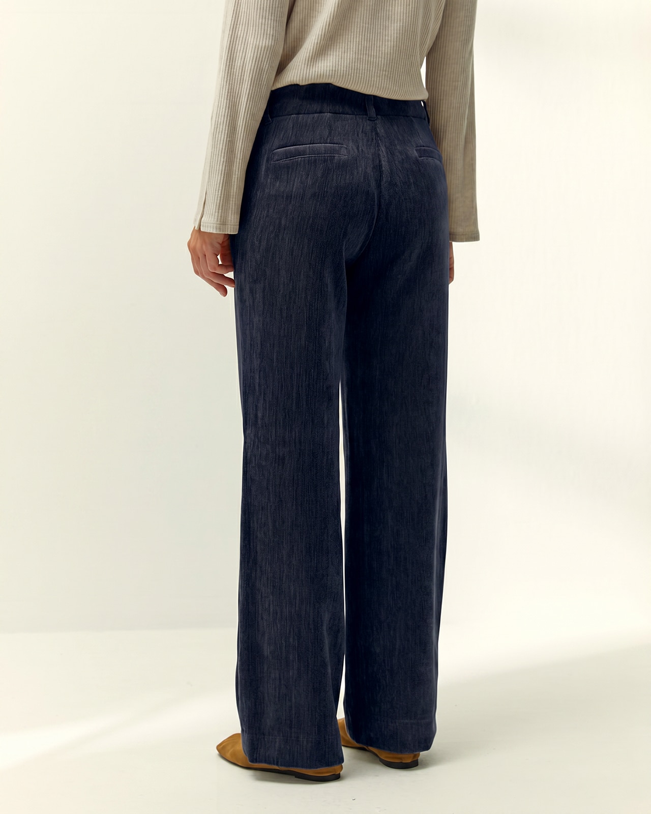 Pantalón recto de mujer efecto ante - Paz Torras - Azul marino Azul marino-3