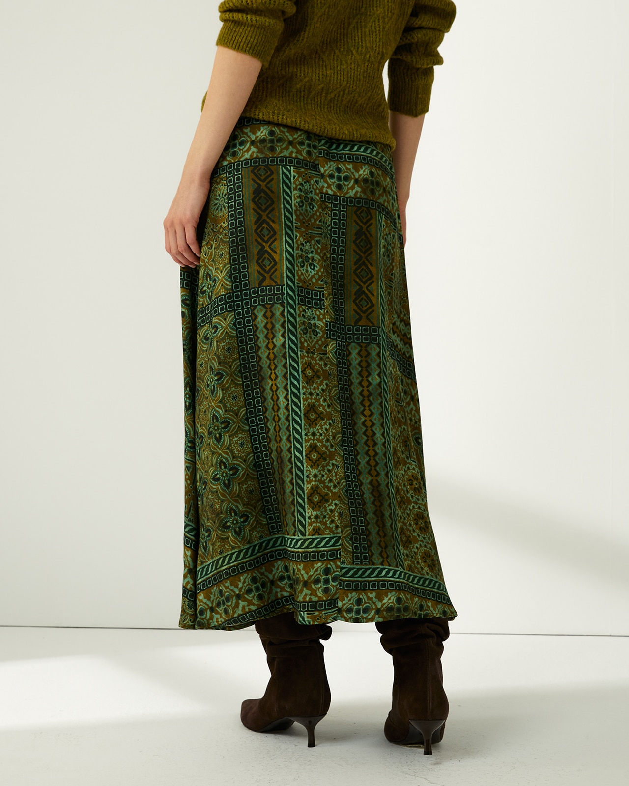 Falda estampada cintura elástica - Paz Torras - Verde Verde-3
