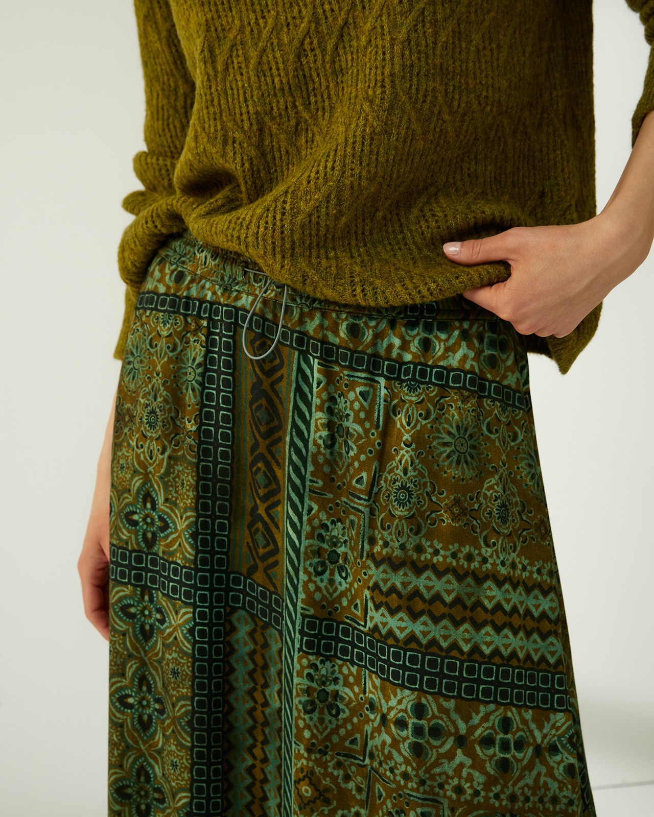 Falda estampada cintura elástica - Paz Torras - Verde Verde-4