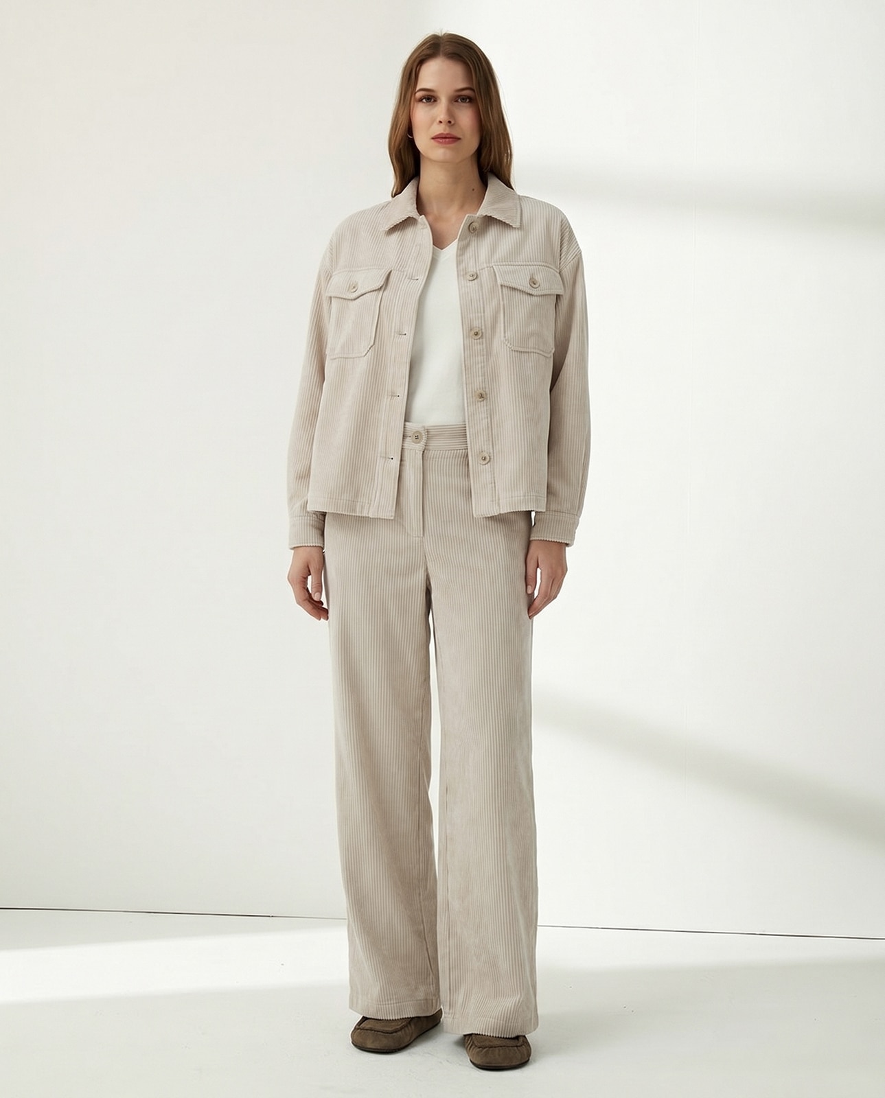 Pantalón recto de mujer de pana - Paz Torras - Crudo Crudo-1